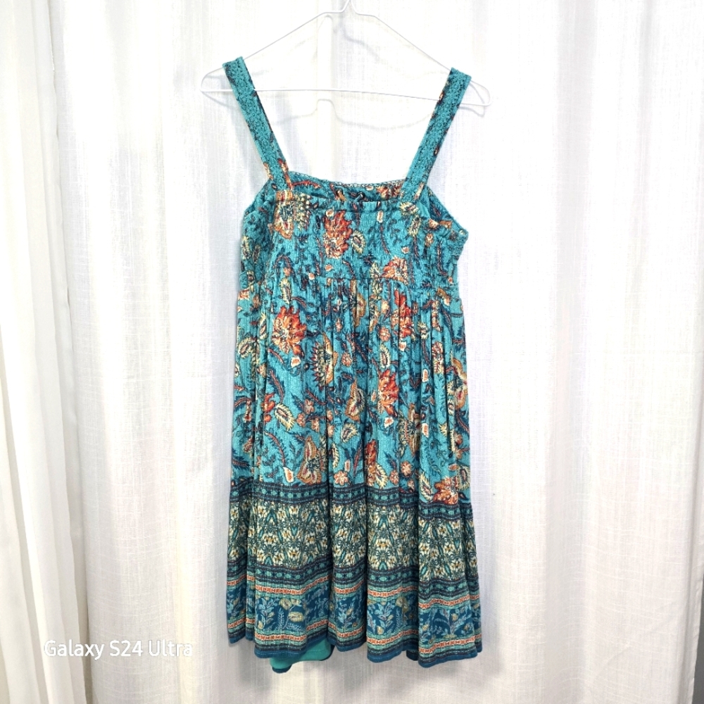 2/$30 Y2K Babydoll Floral Teal Summer‎ Mini Dress Coquette Festival Boho Size XS - Picture 3 of 8